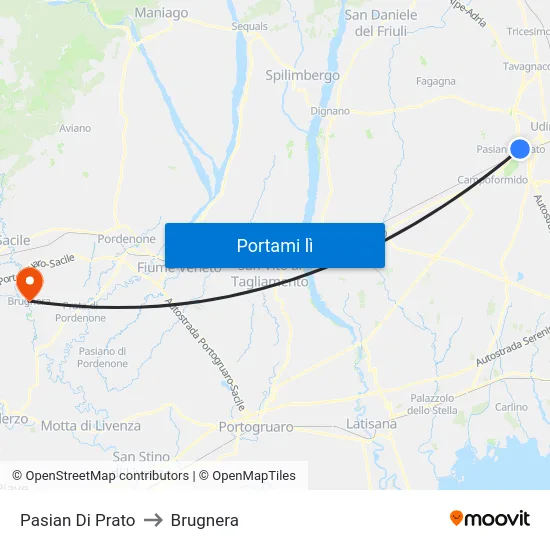 Pasian Di Prato to Brugnera map