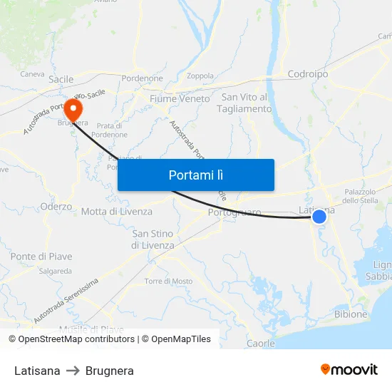 Latisana to Brugnera map