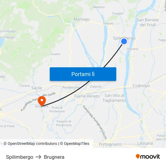 Spilimbergo to Brugnera map