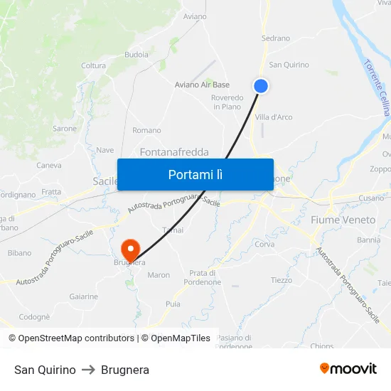 San Quirino to Brugnera map