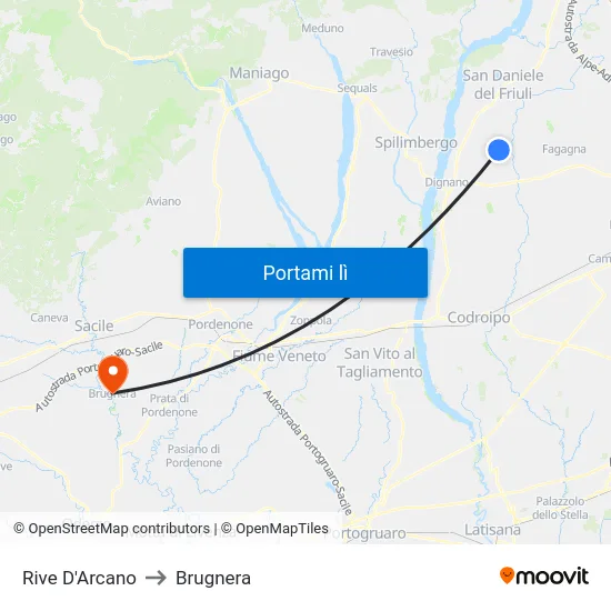Rive D'Arcano to Brugnera map