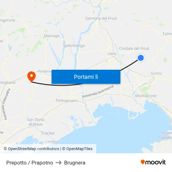 Prepotto / Prapotno to Brugnera map