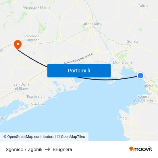 Sgonico / Zgonik to Brugnera map