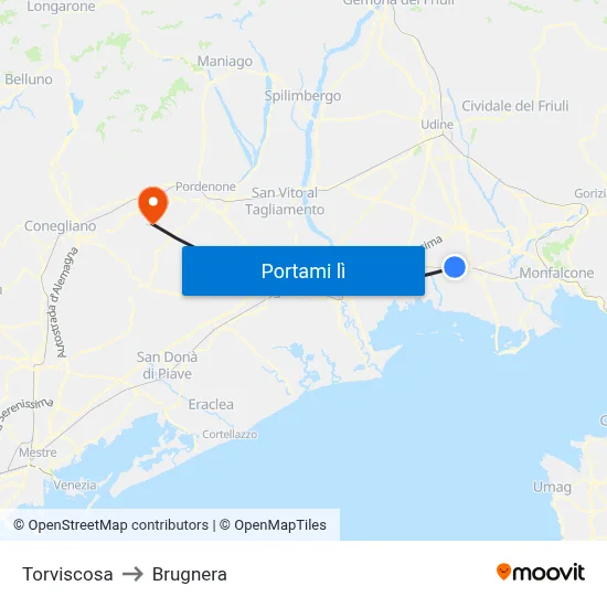 Torviscosa to Brugnera map