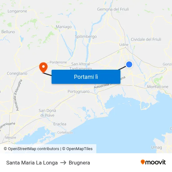 Santa Maria La Longa to Brugnera map