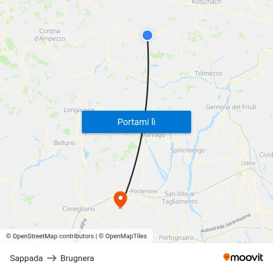 Sappada to Brugnera map