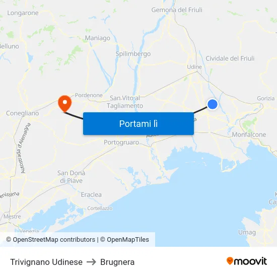 Trivignano Udinese to Brugnera map