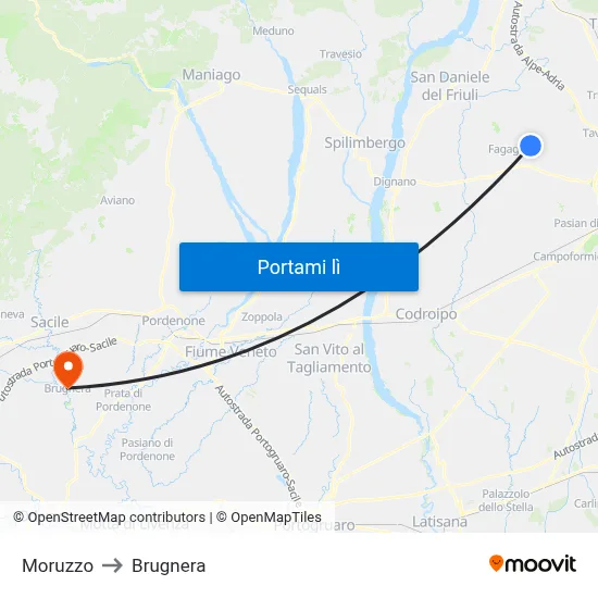 Moruzzo to Brugnera map