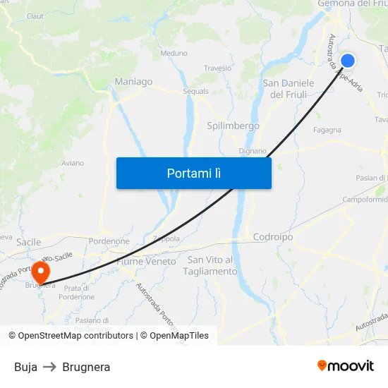 Buja to Brugnera map