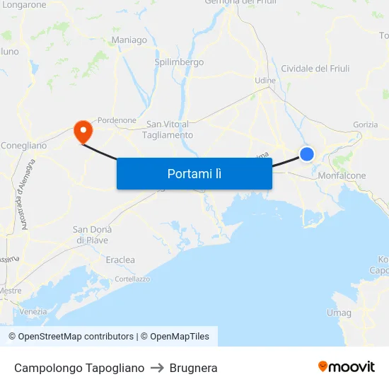 Campolongo Tapogliano to Brugnera map