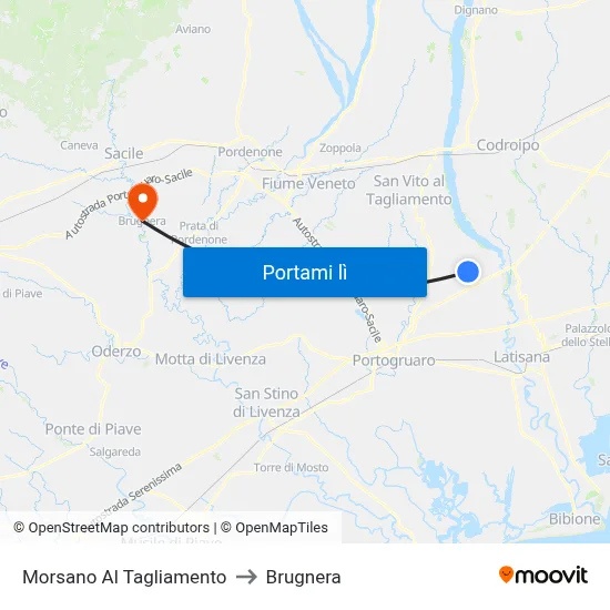 Morsano Al Tagliamento to Brugnera map