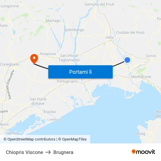 Chiopris Viscone to Brugnera map