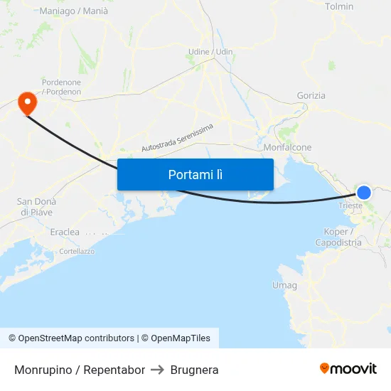 Monrupino / Repentabor to Brugnera map