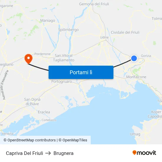 Capriva Del Friuli to Brugnera map