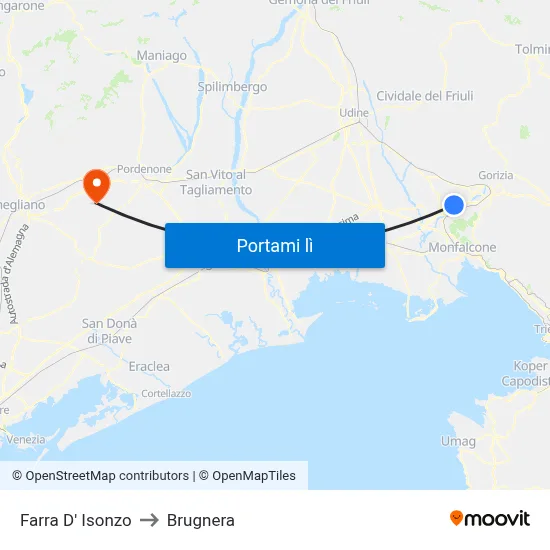 Farra D' Isonzo to Brugnera map