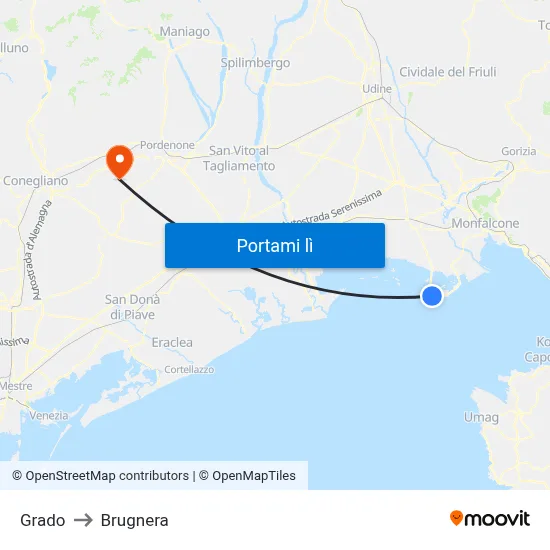 Grado to Brugnera map