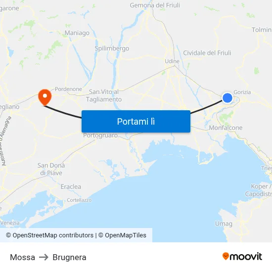 Mossa to Brugnera map