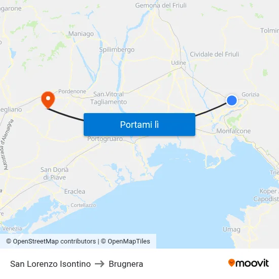 San Lorenzo Isontino to Brugnera map