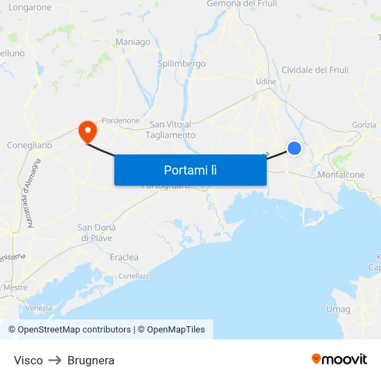 Visco to Brugnera map