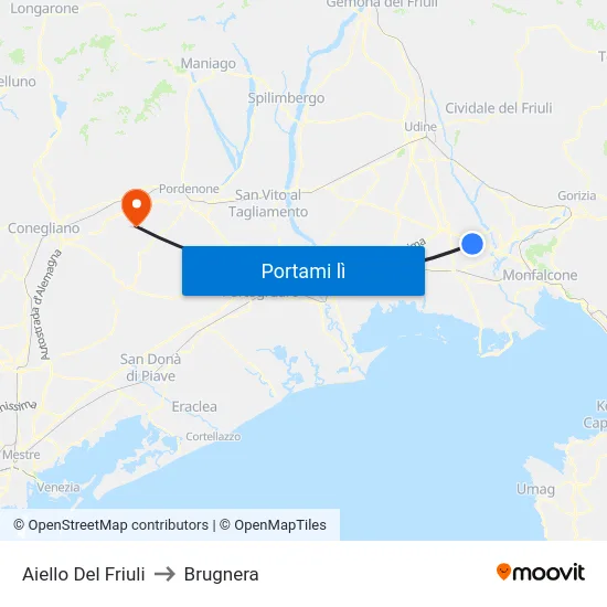 Aiello Del Friuli to Brugnera map