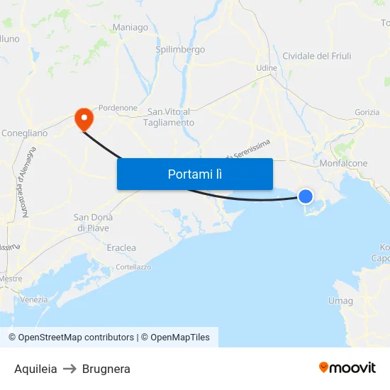 Aquileia to Brugnera map