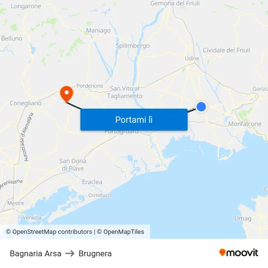 Bagnaria Arsa to Brugnera map
