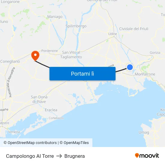 Campolongo Al Torre to Brugnera map