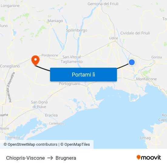 Chiopris-Viscone to Brugnera map