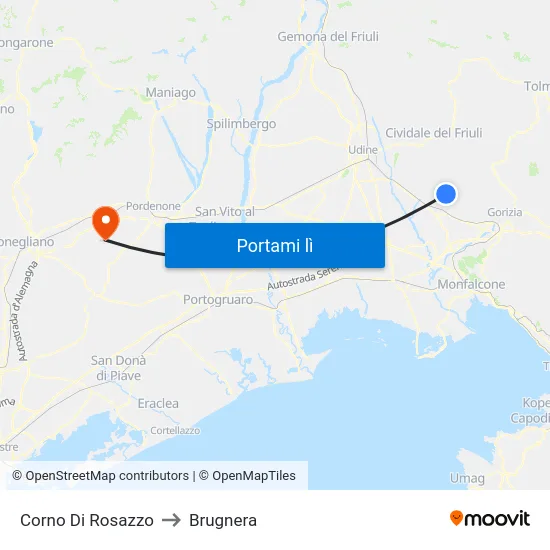 Corno Di Rosazzo to Brugnera map