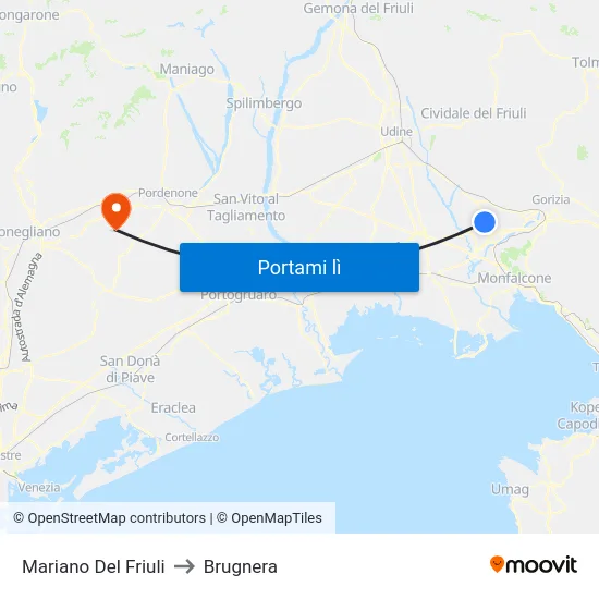 Mariano Del Friuli to Brugnera map