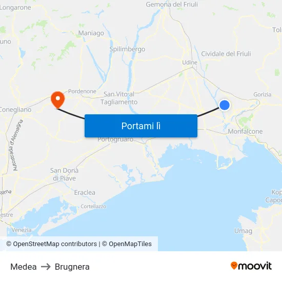 Medea to Brugnera map