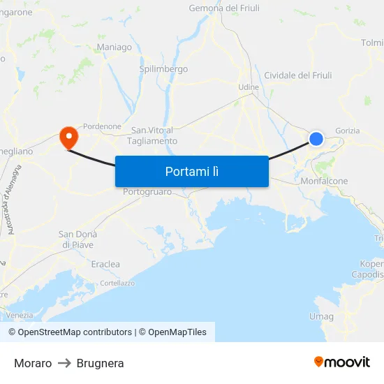 Moraro to Brugnera map