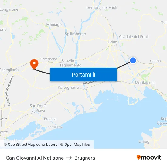 San Giovanni Al Natisone to Brugnera map