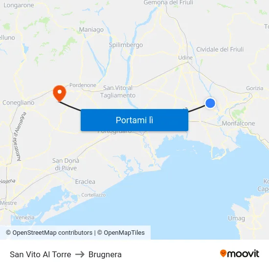 San Vito Al Torre to Brugnera map