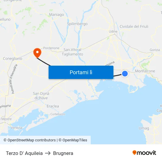 Terzo D' Aquileia to Brugnera map