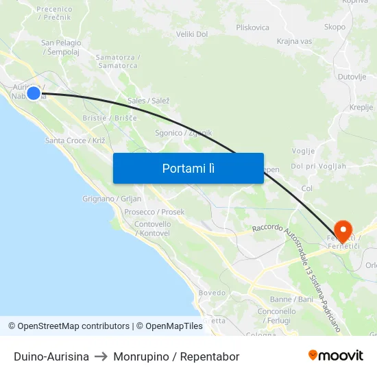 Duino-Aurisina to Monrupino / Repentabor map