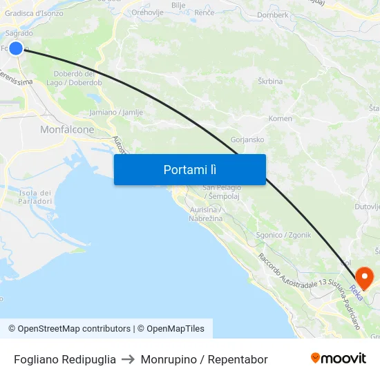 Fogliano Redipuglia to Monrupino / Repentabor map