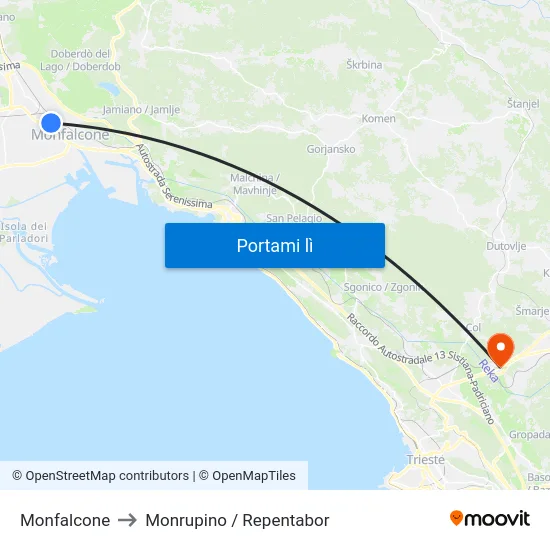 Monfalcone to Monrupino / Repentabor map