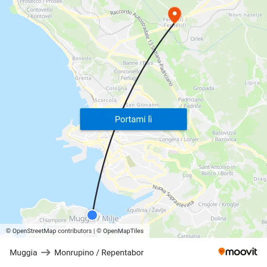 Muggia to Monrupino / Repentabor map