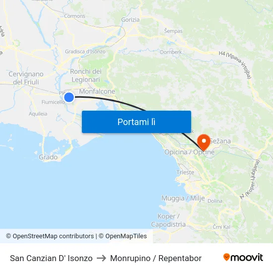 San Canzian D' Isonzo to Monrupino / Repentabor map