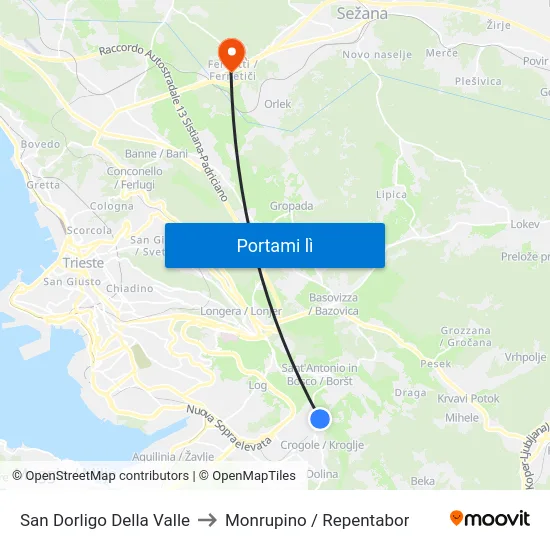 San Dorligo Della Valle to Monrupino / Repentabor map