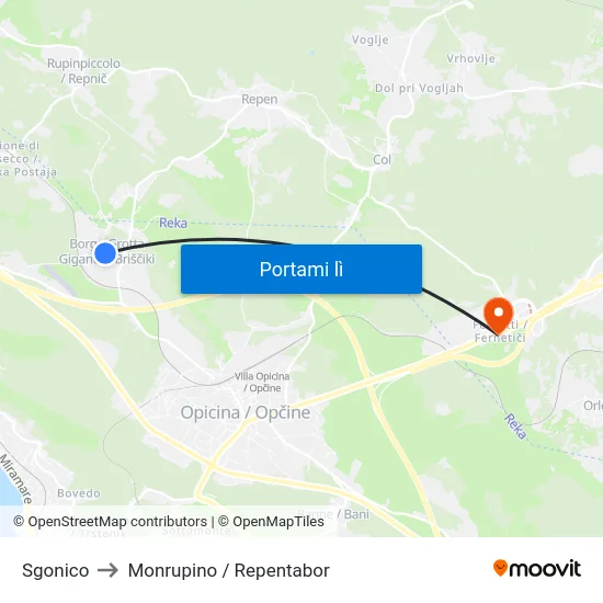 Sgonico to Monrupino / Repentabor map
