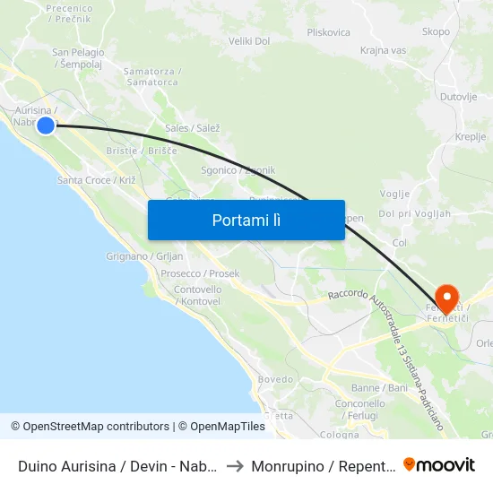 Duino Aurisina / Devin - Nabrežina to Monrupino / Repentabor map