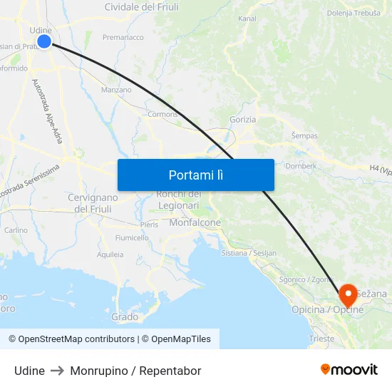 Udine to Monrupino / Repentabor map