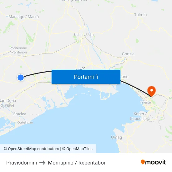 Pravisdomini to Monrupino / Repentabor map
