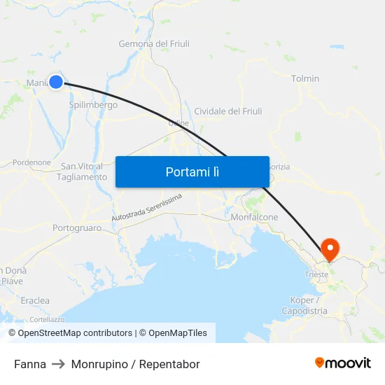 Fanna to Monrupino / Repentabor map