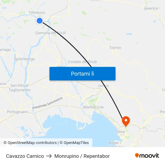 Cavazzo Carnico to Monrupino / Repentabor map