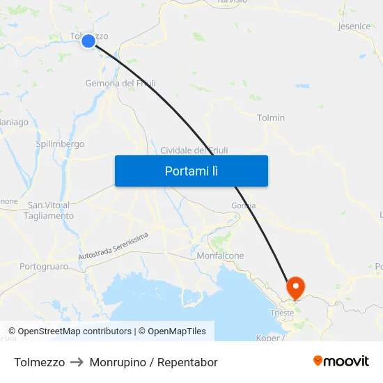 Tolmezzo to Monrupino / Repentabor map