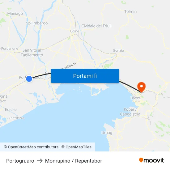 Portogruaro to Monrupino / Repentabor map