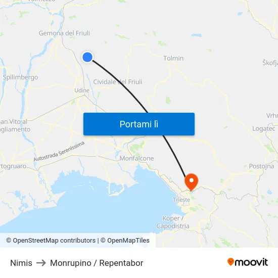Nimis to Monrupino / Repentabor map
